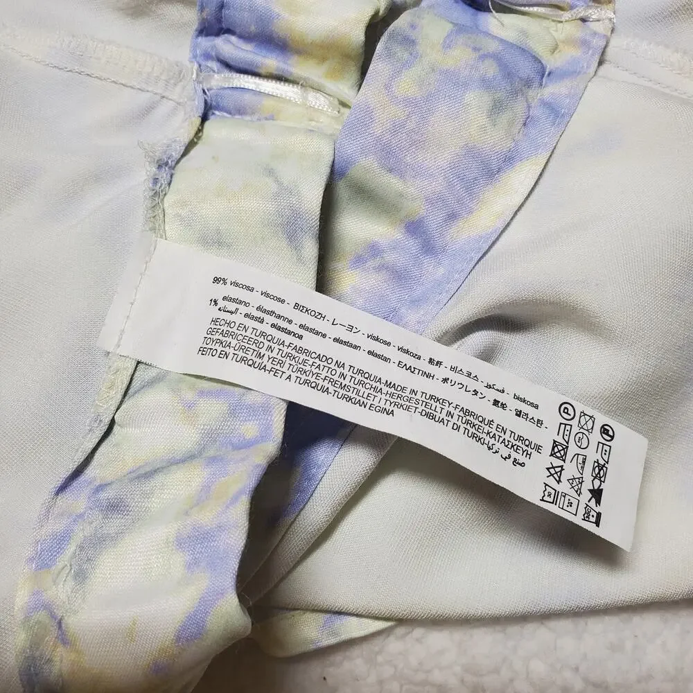 🔥 Zara XS Purple Lilac Yellow White Tie Dye Mini Skirt Satin Viscose Silky - Picture 14 of 15